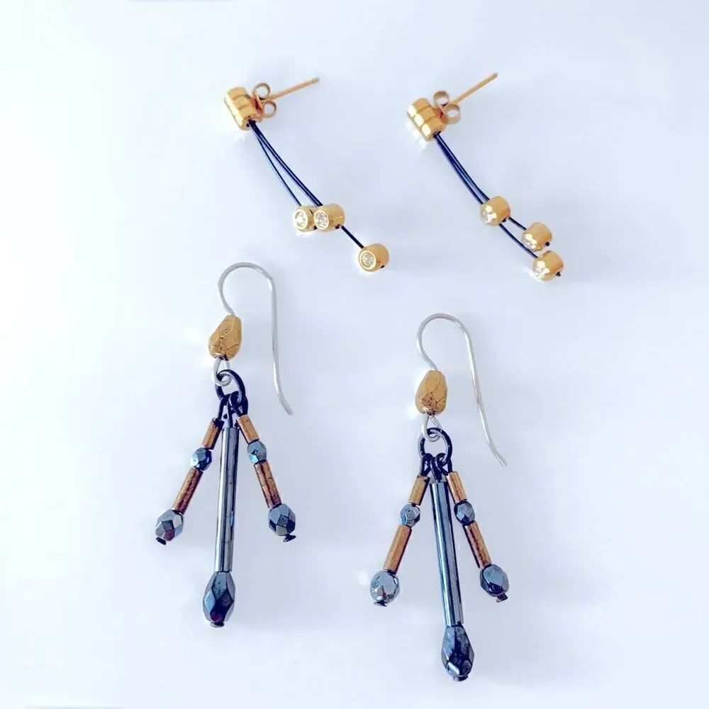 Metal & Rhinestone Drop Earrings